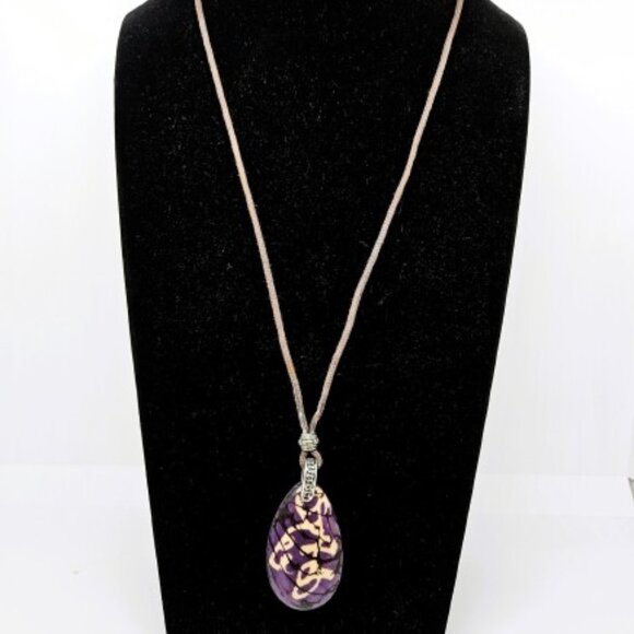 Purple/Black Adjustable Tear Drop Pendant Necklace - Picture 2 of 7